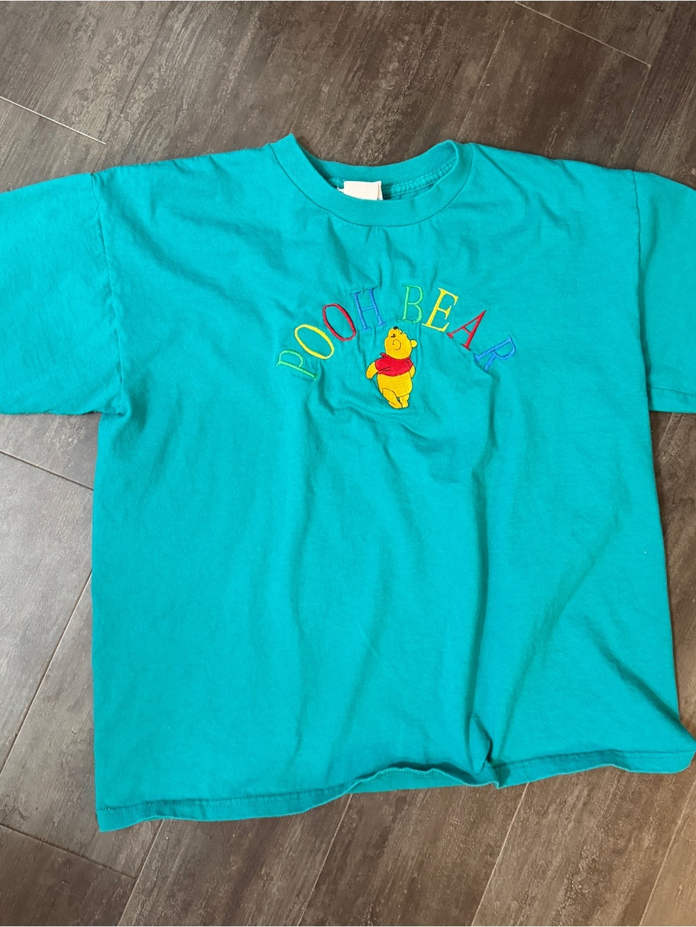 Disney Teal Winnie the Pooh Embroidered Short Sleeve Tee